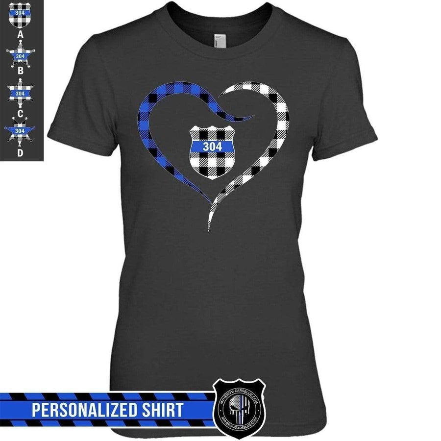 Apparel XS / Black Personalized Shirt - Half Heart Police Badge - Checkered Pattern - DSAPP