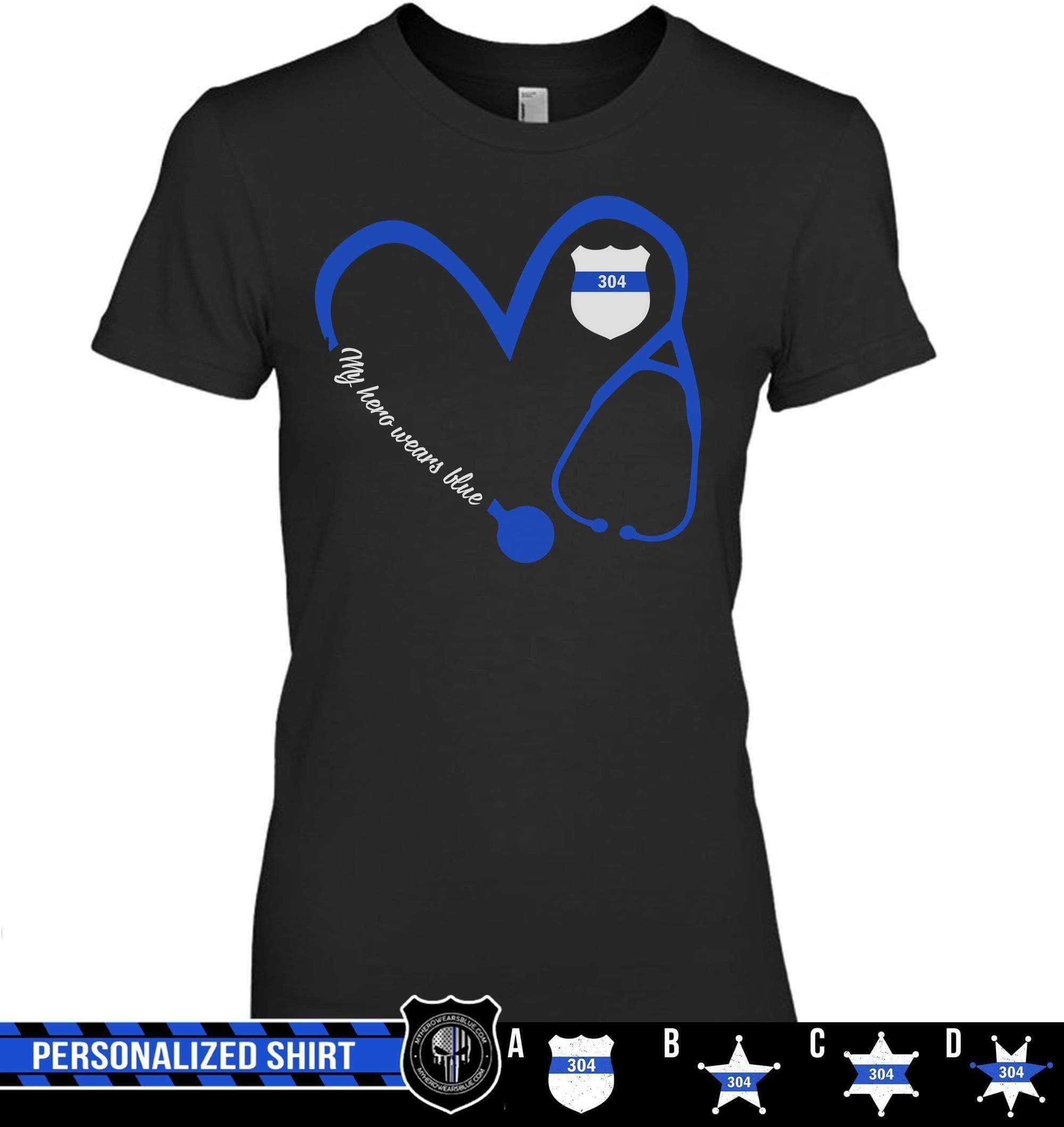 Apparel XS / Black Personalized Shirt - Heart 3-4 Nurse - Police Badge - DSAPP