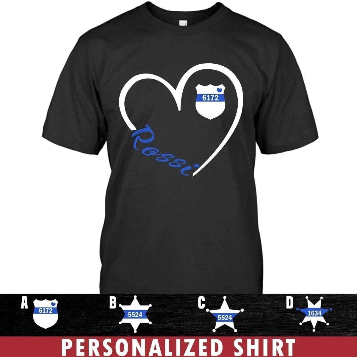 Apparel S / Black Personalized Shirt - Heart 3-4 - Police Logo - DSAPP