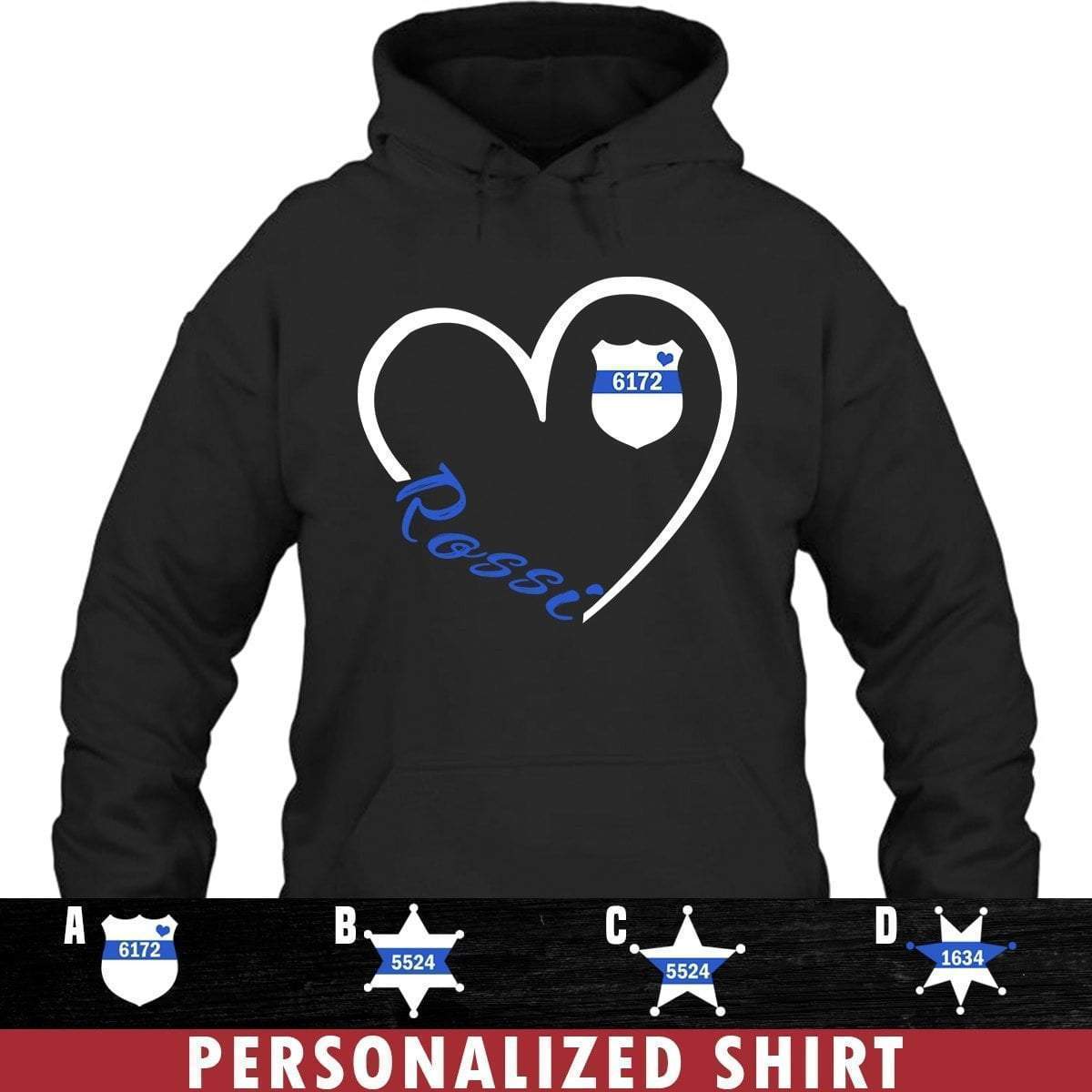 Apparel S / Black Personalized Shirt - Heart 3-4 - Police Logo - DSAPP