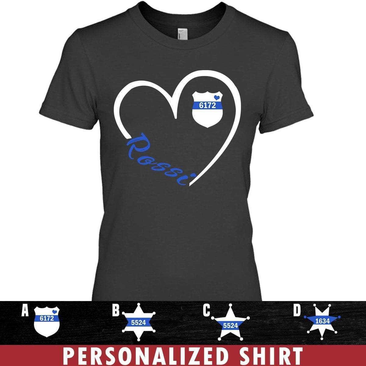 Apparel XS / Black Personalized Shirt - Heart 3-4 - Police Logo - DSAPP
