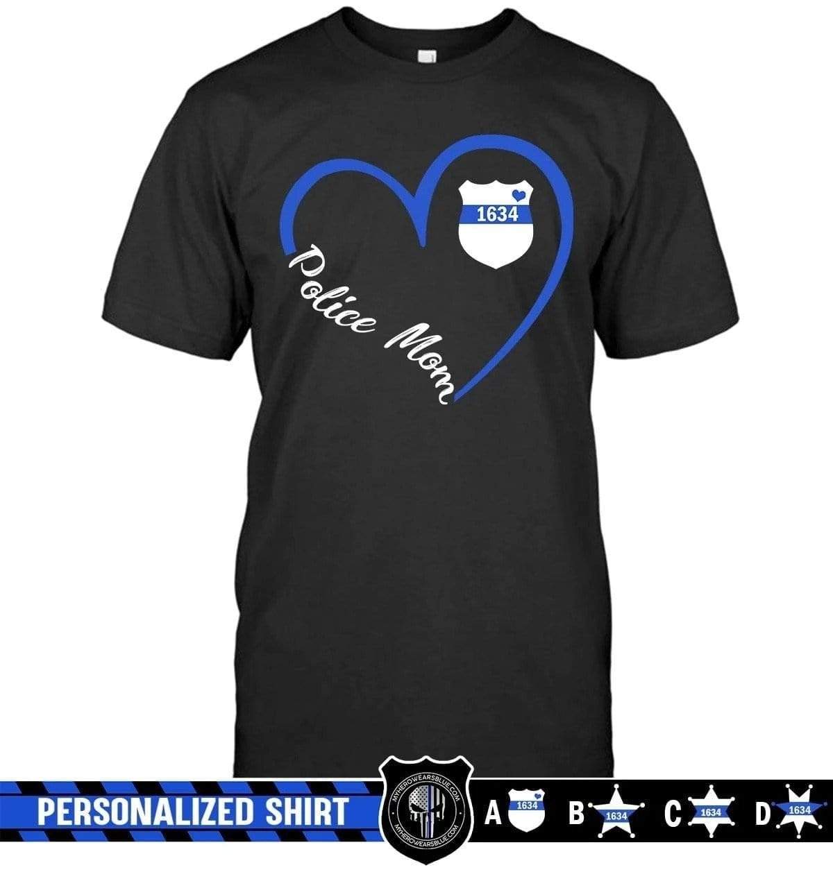 Apparel S / Black Personalized Shirt - Heart 3-4 - Police Mom - DSAPP