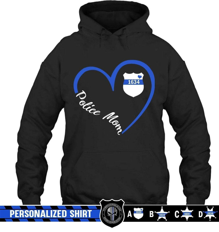 Apparel S / Black Personalized Shirt - Heart 3-4 - Police Mom - DSAPP
