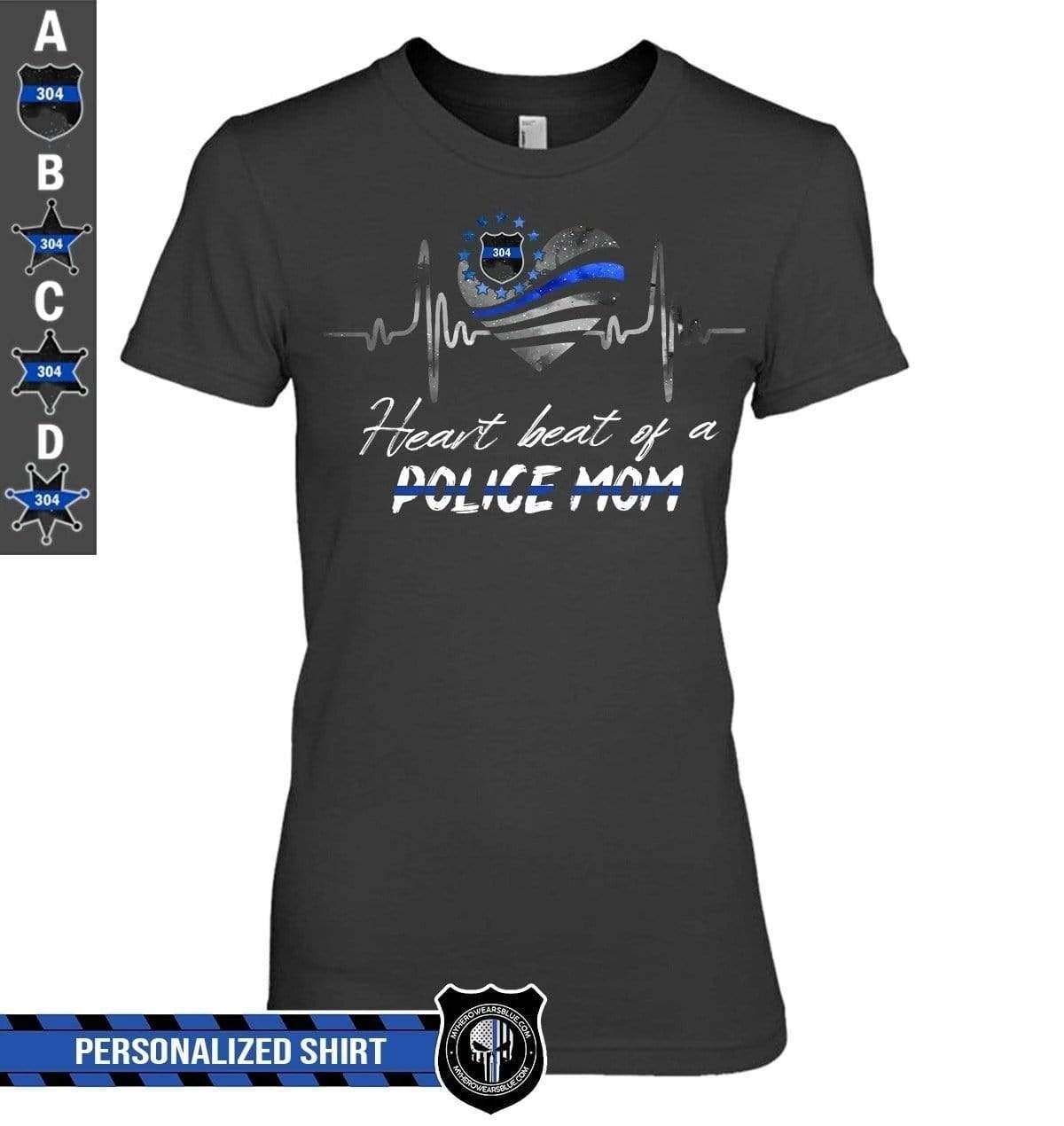 Apparel XS / Black Personalized Shirt - Heart Beat Of A Blue Line Supporter - DSAPP