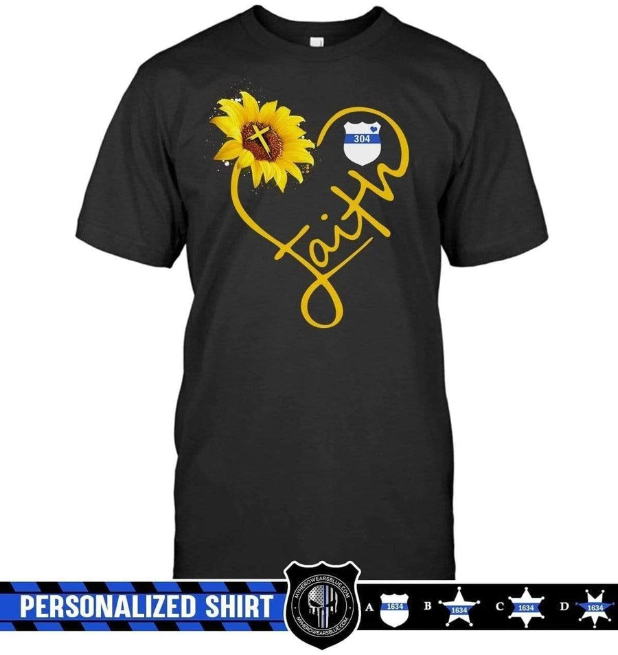 Apparel S / Black Personalized Shirt - Heart Faith - Thin Blue Line Sunflower - DSAPP