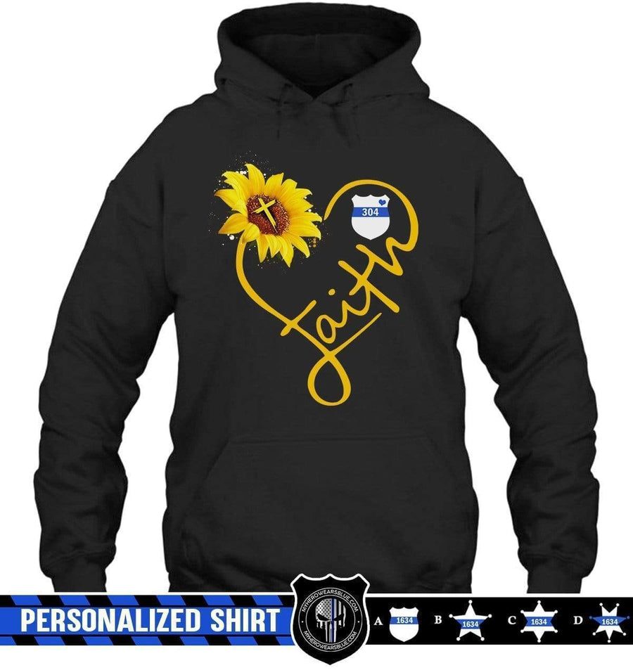 Apparel S / Black Personalized Shirt - Heart Faith - Thin Blue Line Sunflower - DSAPP