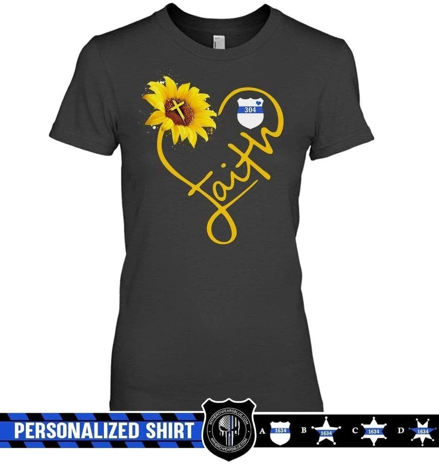 Apparel XS / Black Personalized Shirt - Heart Faith - Thin Blue Line Sunflower - DSAPP