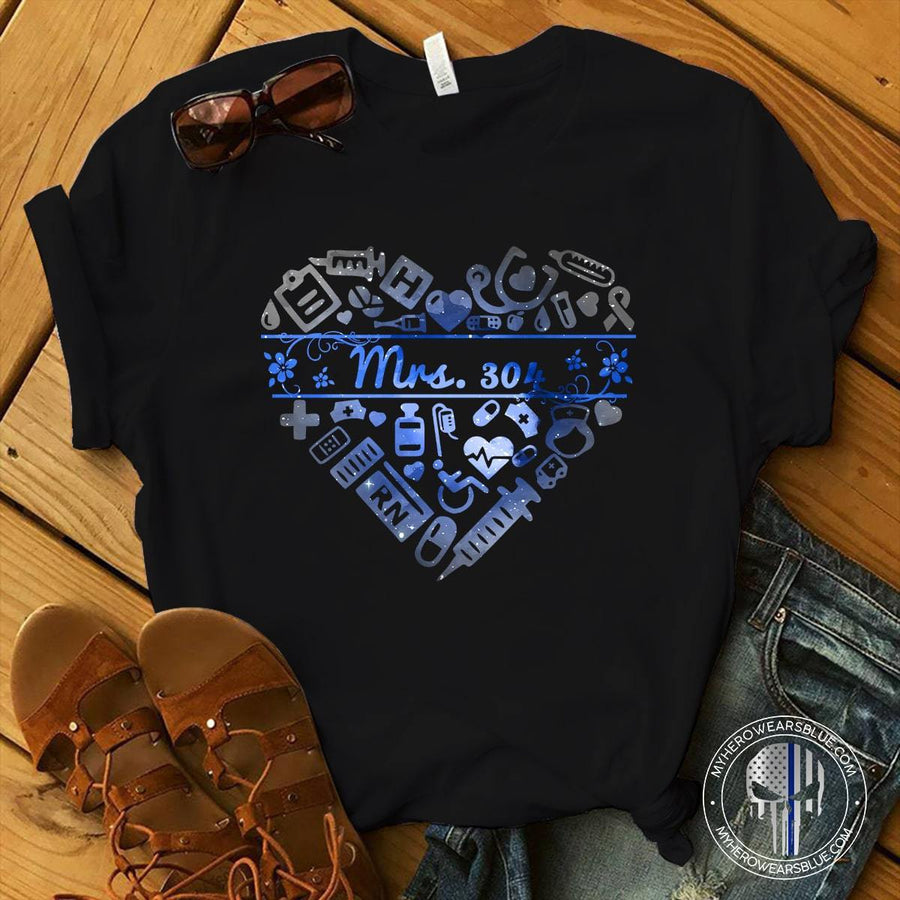 Apparel XS / Black Personalized Shirt - Heart Of Things - Mrs Badge Number - Police x Nurse - Standard Women's T-shirt