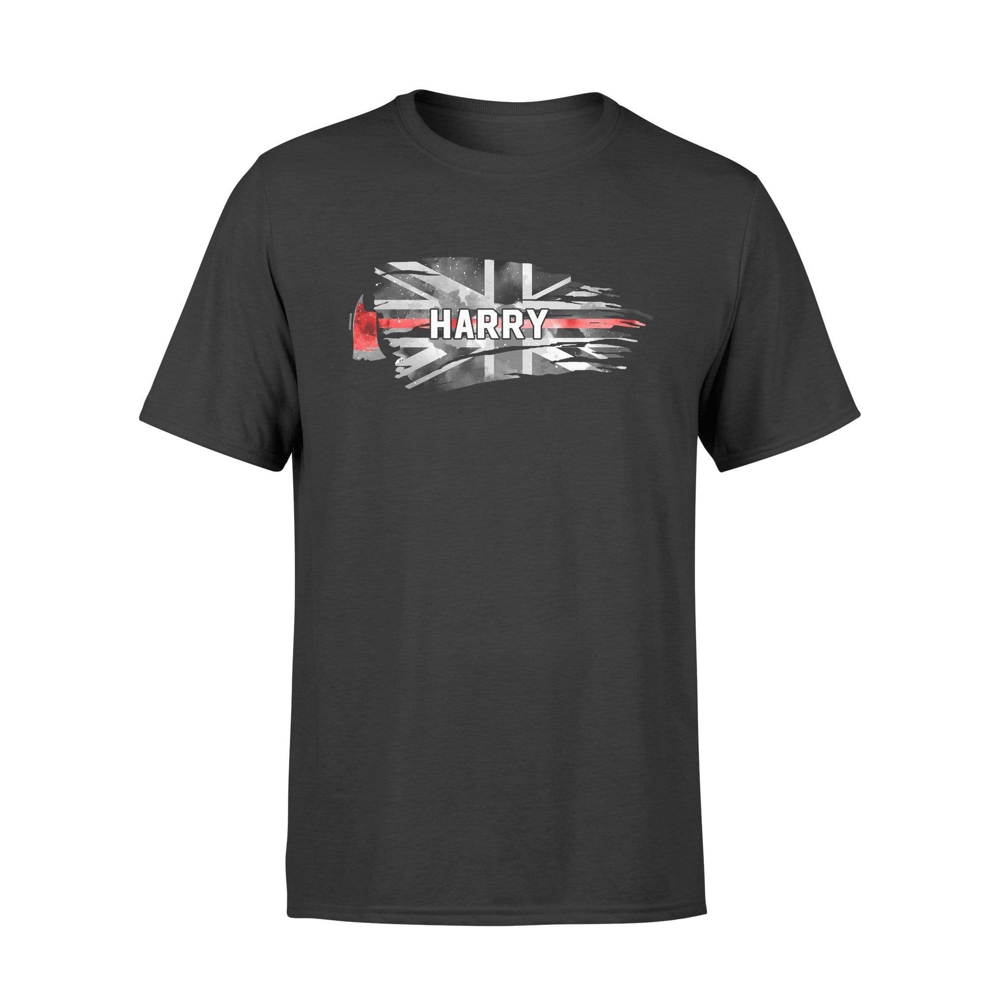 Apparel S / Black Personalized Shirt - Horizontal UK Thin Red Line Distressed Flag - Firefighter Axe Shirt - Standard T-shirt