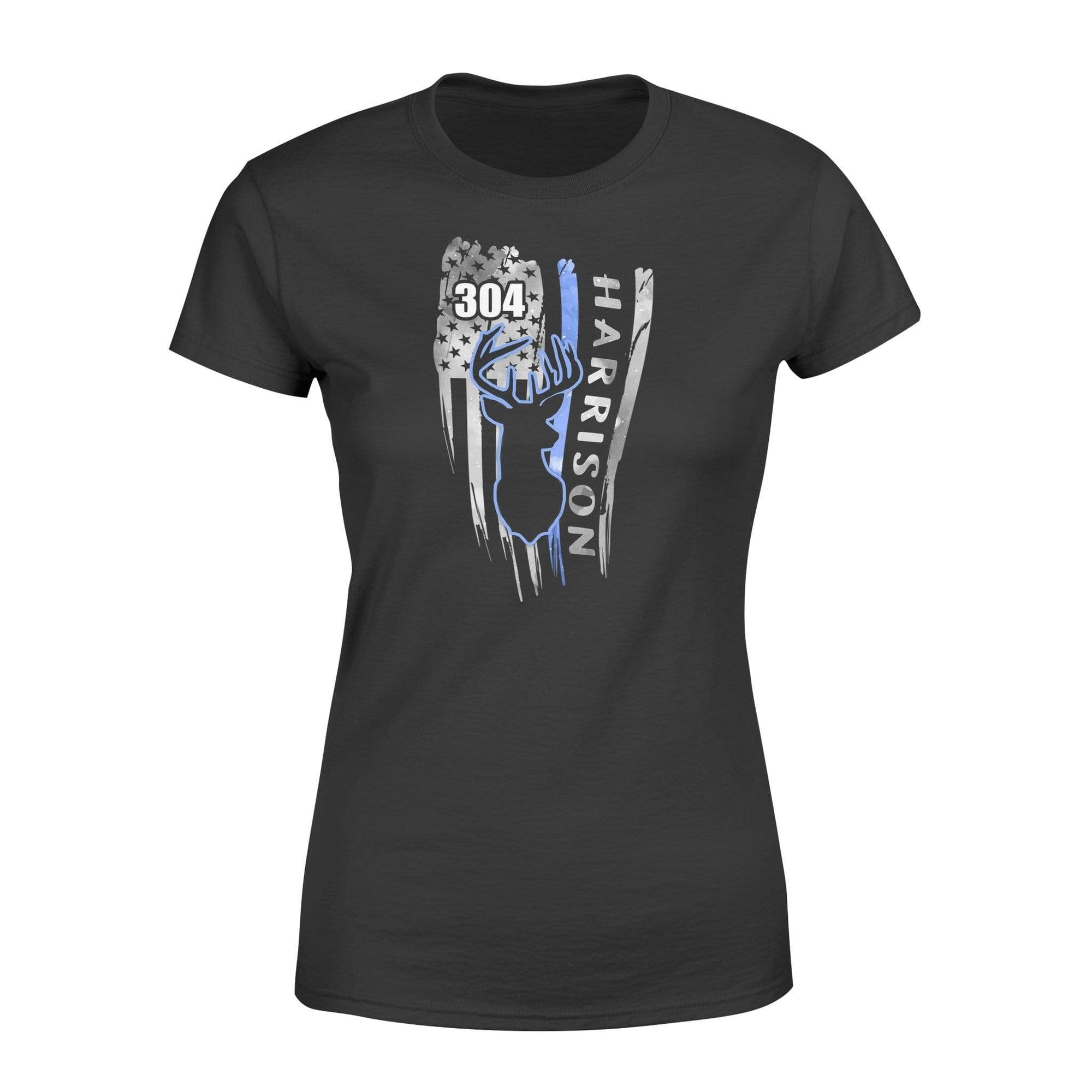 Apparel XS / Black Personalized Shirt - Hunting - Thin Blue Line - Deer Distressed Flag - Standard Women's T-shirt - DSAPP