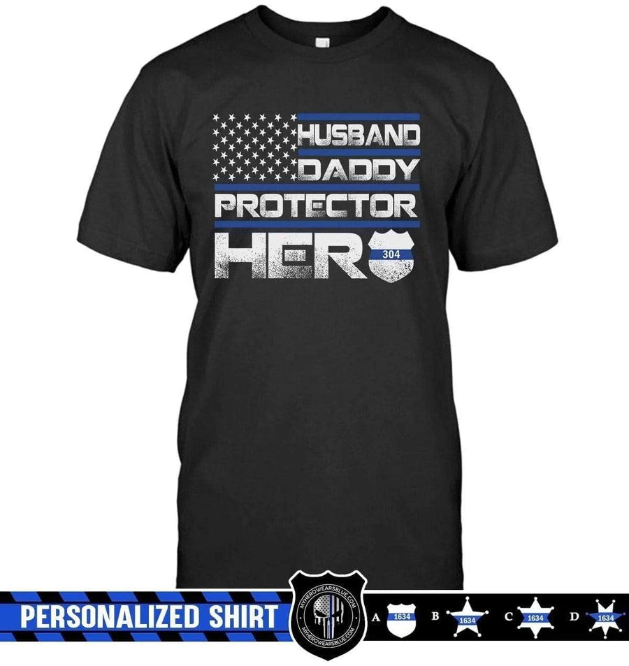 Apparel S / Black Personalized Shirt - Husband Daddy Protector Hero Flag - DSAPP