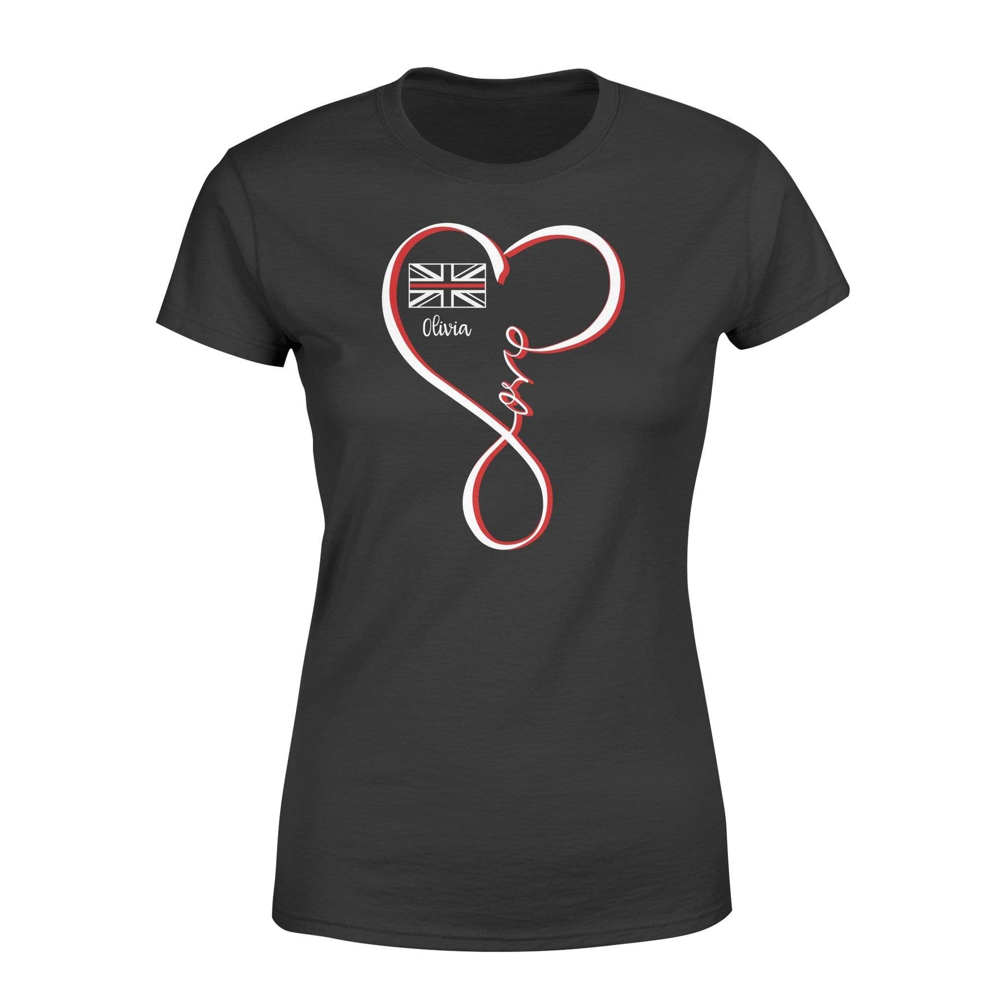 Apparel XS / Black Personalized Shirt - Infinity Love - UK Thin Red Line Flag - Standard Women's T-shirt