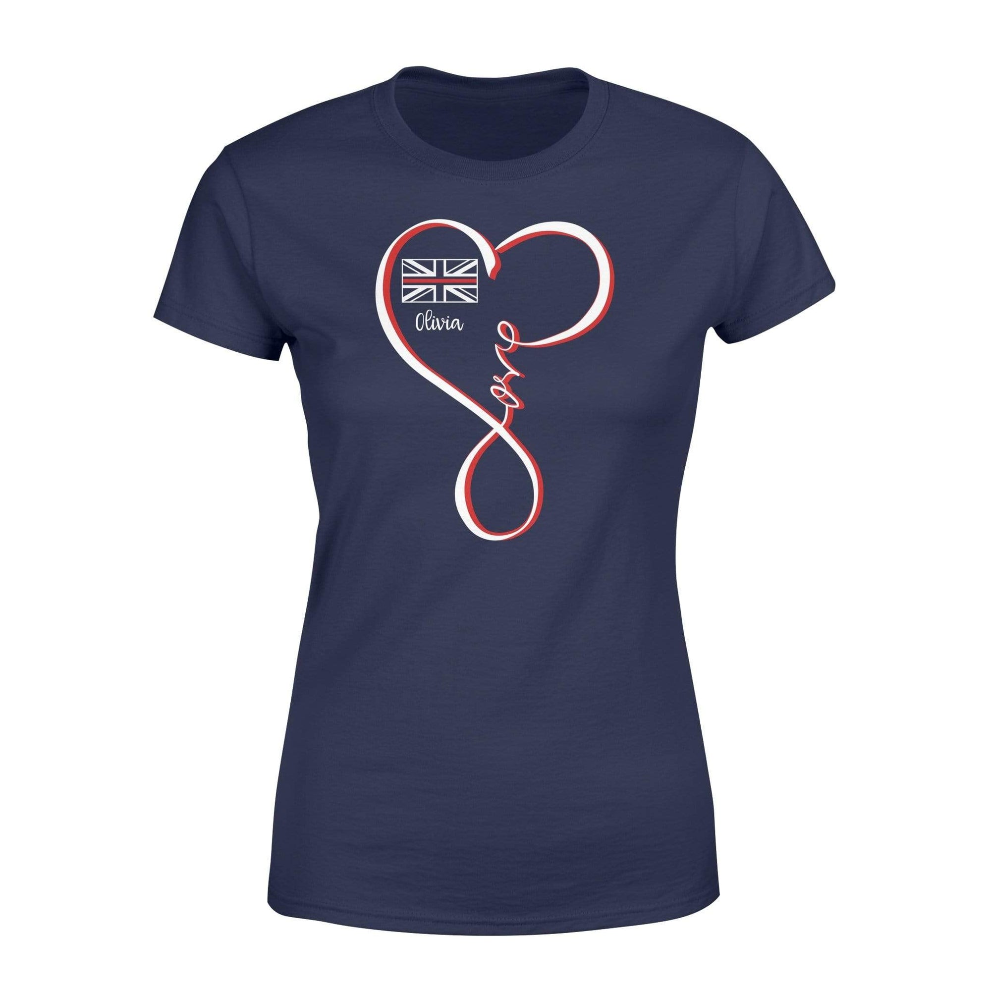 Apparel XS / Navy Personalized Shirt - Infinity Love - UK Thin Red Line Flag - Standard Women's T-shirt