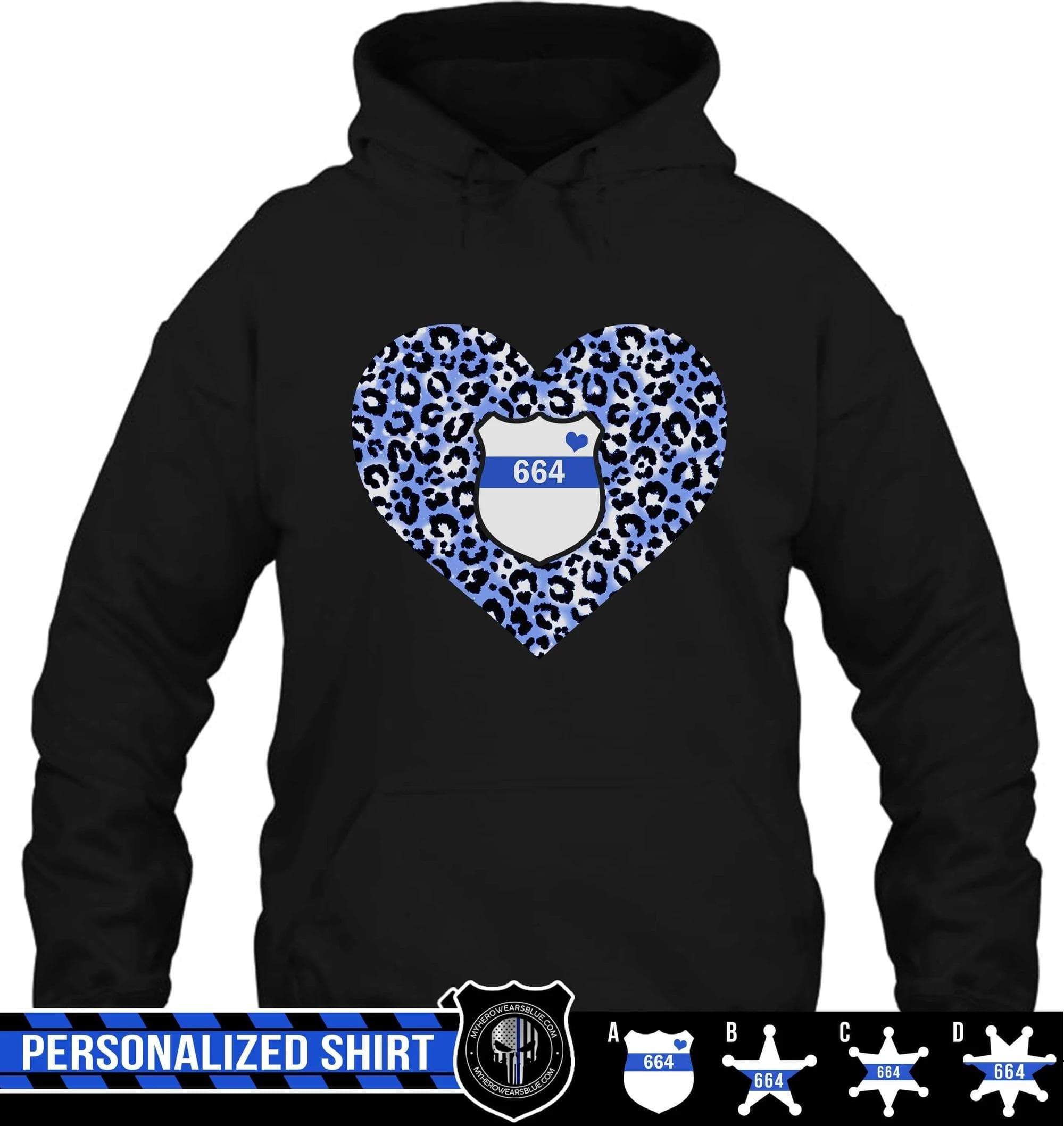 Apparel S / Black Personalized Shirt - Leopard Pattern Heart - Police Badge - DSAPP