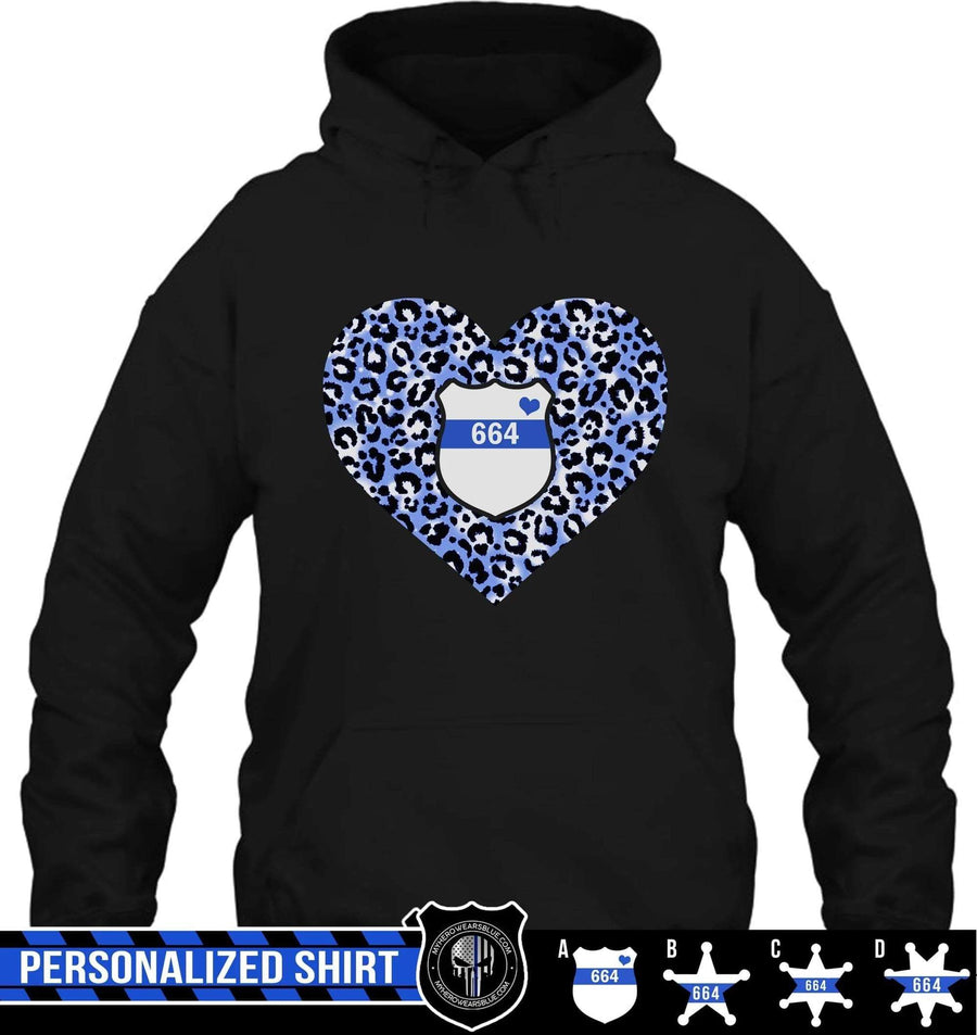 Apparel S / Black Personalized Shirt - Leopard Pattern Heart - Police Badge - DSAPP