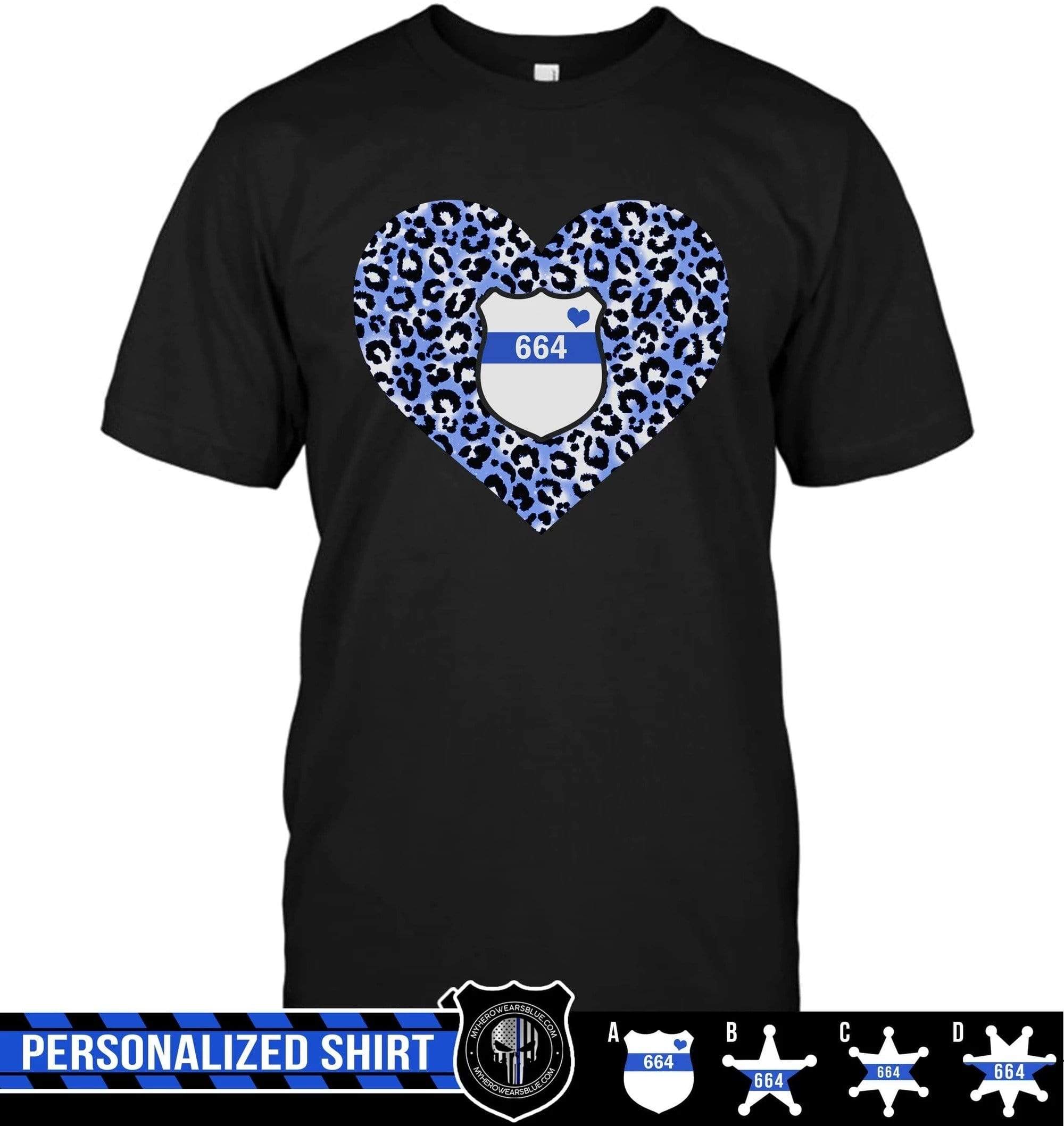 Apparel S / Black Personalized Shirt - Leopard Pattern Heart - Police Badge - DSAPP