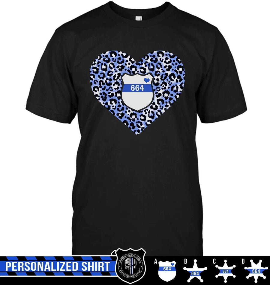 Apparel S / Black Personalized Shirt - Leopard Pattern Heart - Police Badge - DSAPP