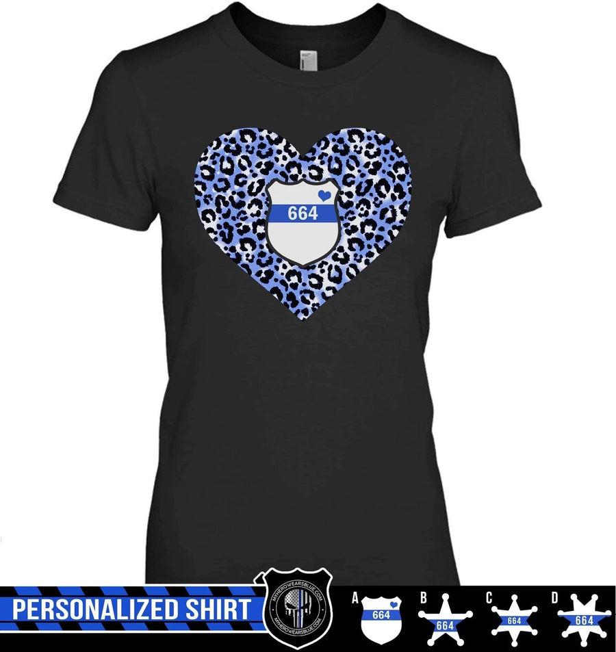 Apparel XS / Black Personalized Shirt - Leopard Pattern Heart - Police Badge - DSAPP