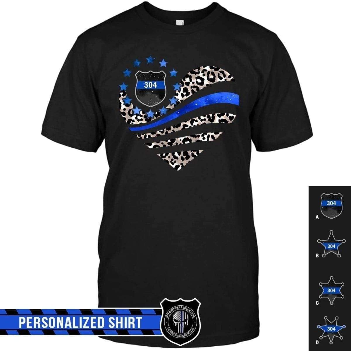 Apparel S / Black Personalized Shirt - Leopard Patterned Flag Heart - Police - DSAPP