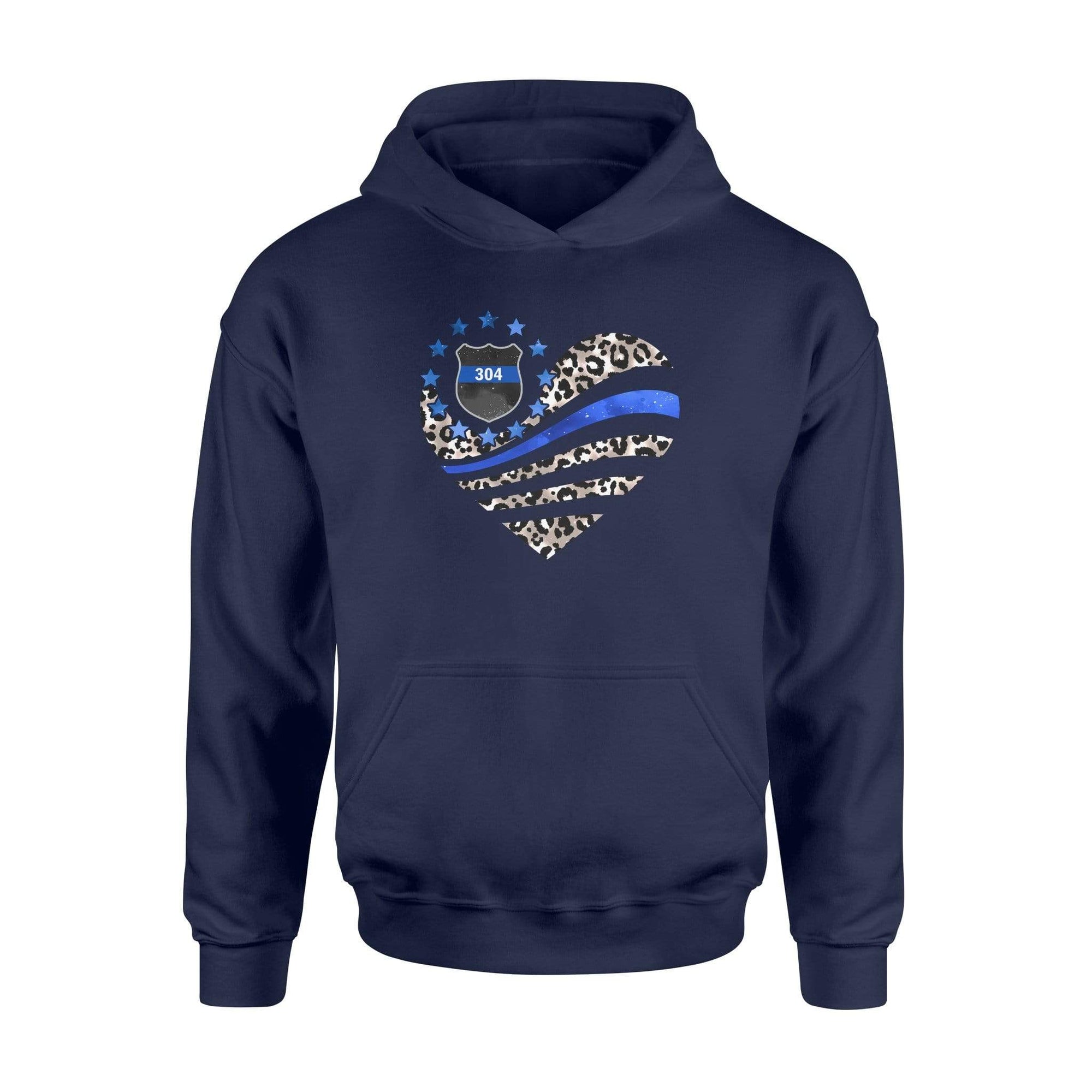 Apparel S / Navy Personalized Shirt - Leopard Patterned Flag Heart - Police - Standard Hoodie - DSAPP