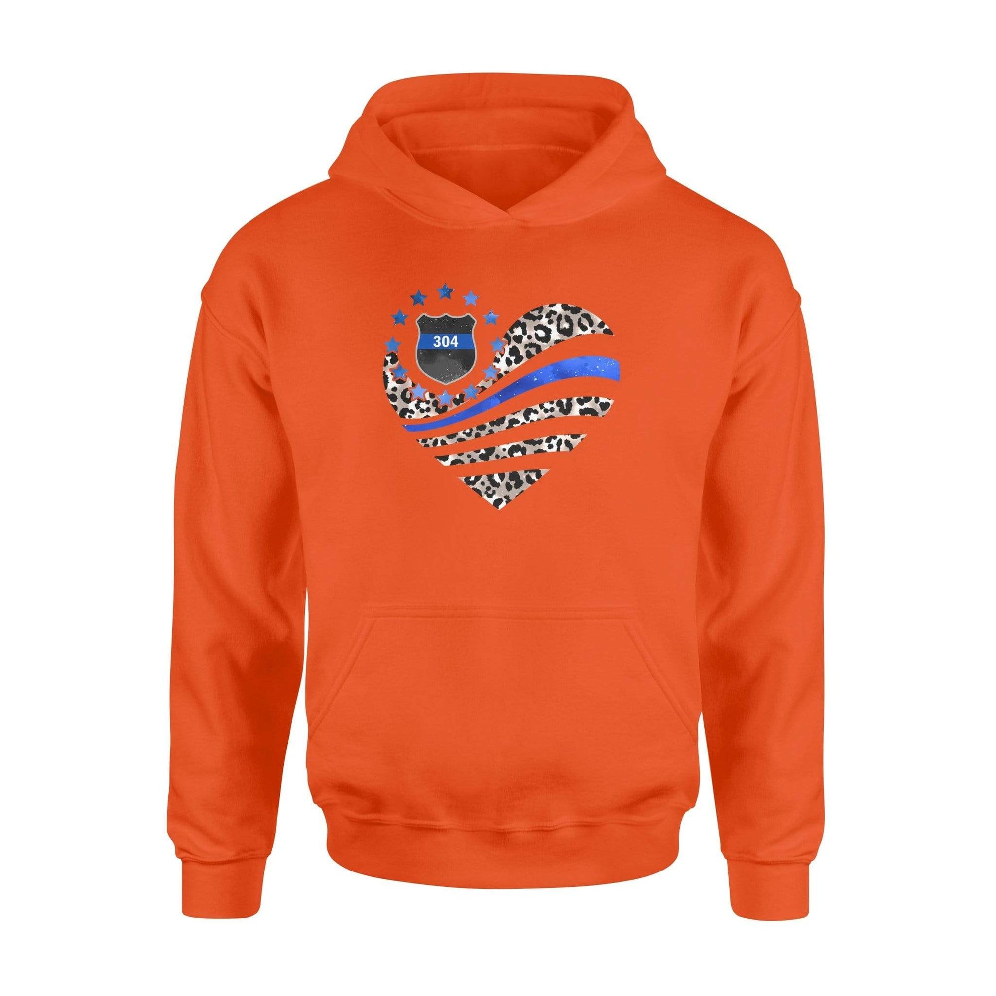 Apparel S / Orange Personalized Shirt - Leopard Patterned Flag Heart - Police - Standard Hoodie - DSAPP