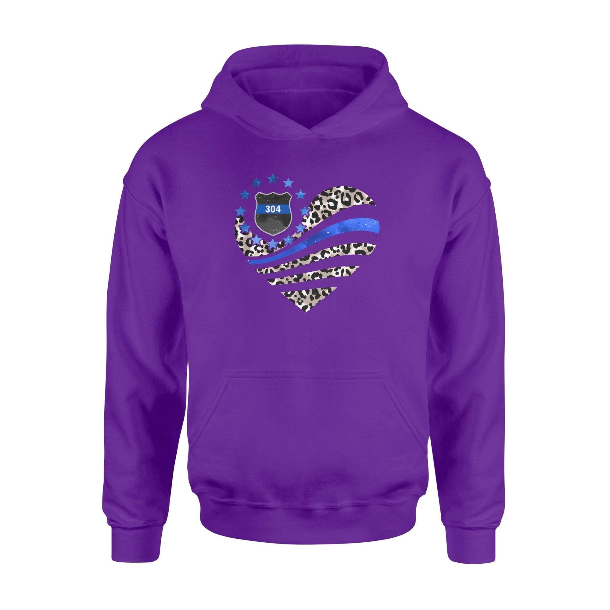 Apparel S / Purple Personalized Shirt - Leopard Patterned Flag Heart - Police - Standard Hoodie - DSAPP