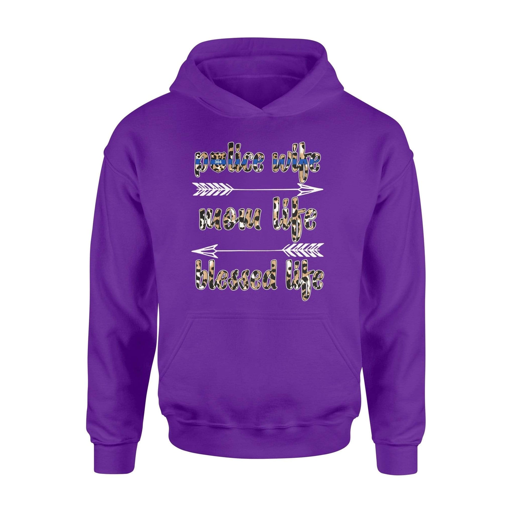 Apparel S / Purple Personalized Shirt - Leopard Police Wife - Mom Life - Standard Hoodie - DSAPP
