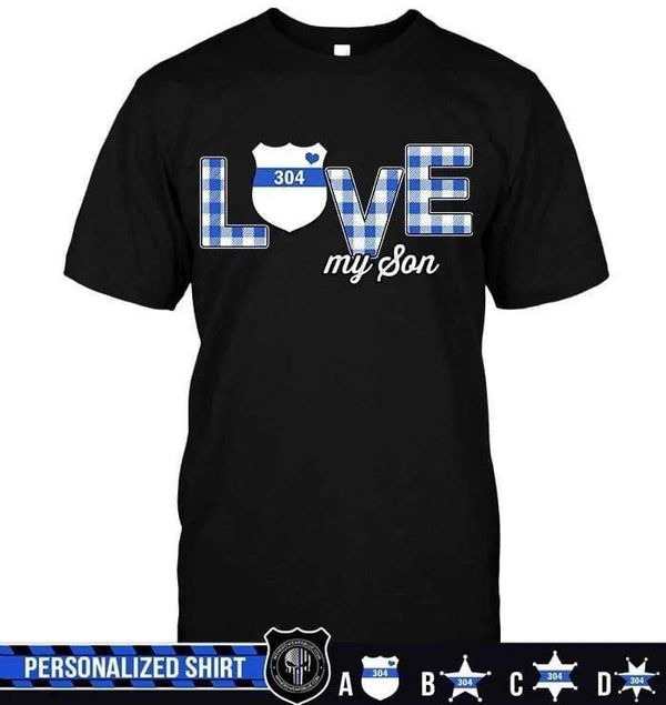 Love Checkered Pattern Police Badge Personalized Shirt - My Hero Wears Blue