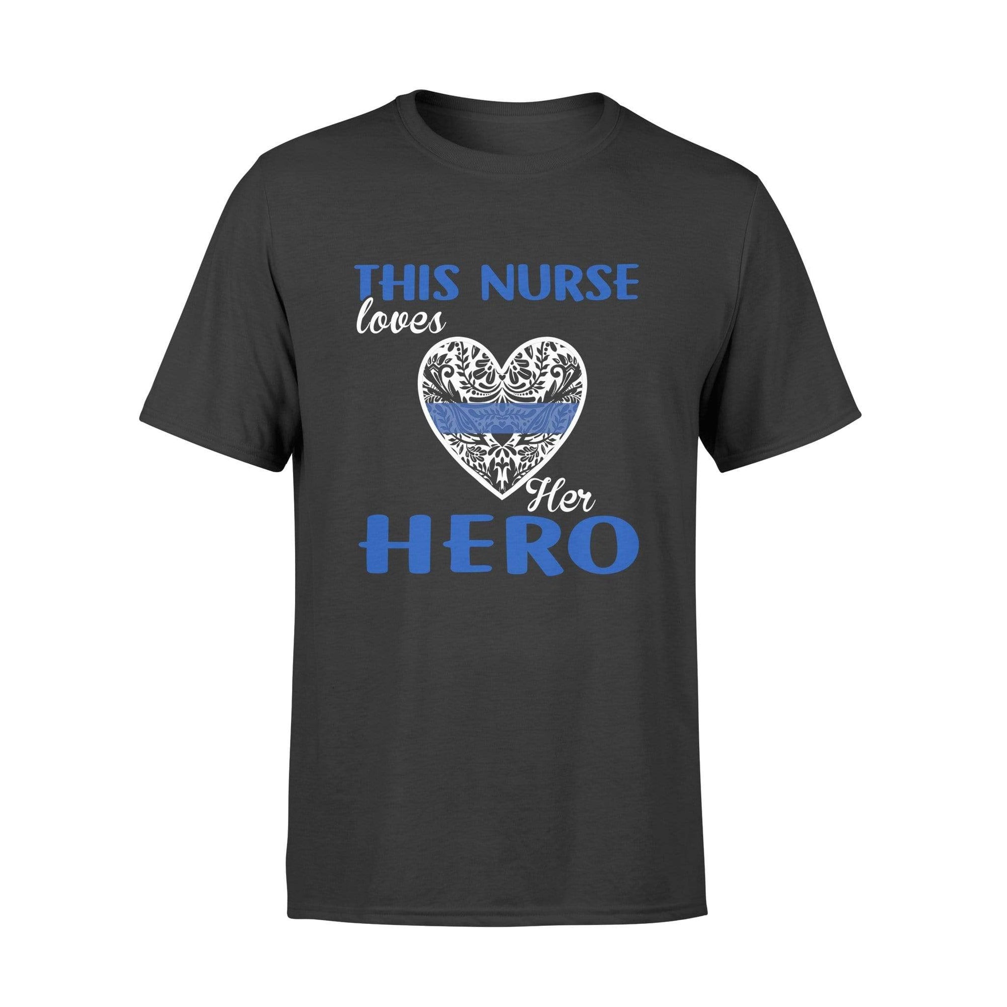 Apparel S / Black Personalized Shirt - Love Her Hero - Thin Blue Line Pattern Heart - DSAPP