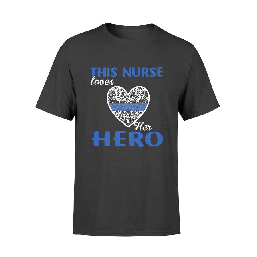 Apparel S / Black Personalized Shirt - Love Her Hero - Thin Blue Line Pattern Heart - DSAPP