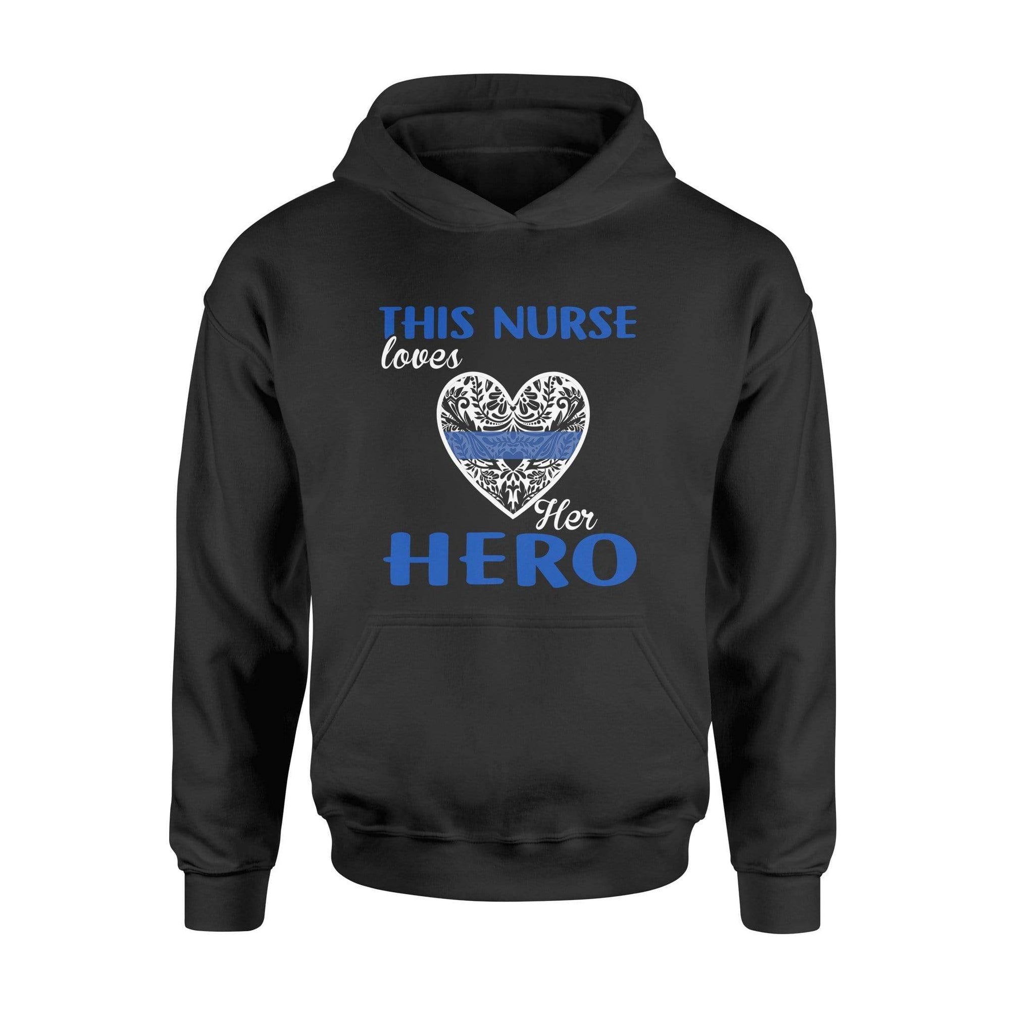 Apparel S / Black Personalized Shirt - Love Her Hero - Thin Blue Line Pattern Heart - DSAPP