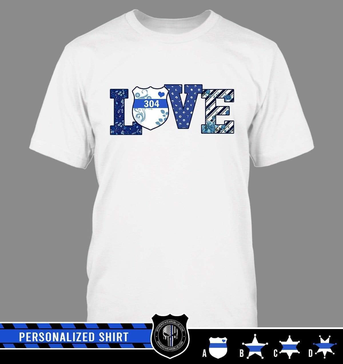 Apparel S / White Personalized Shirt - Love My Hero Floral Pattern - Police - DSAPP