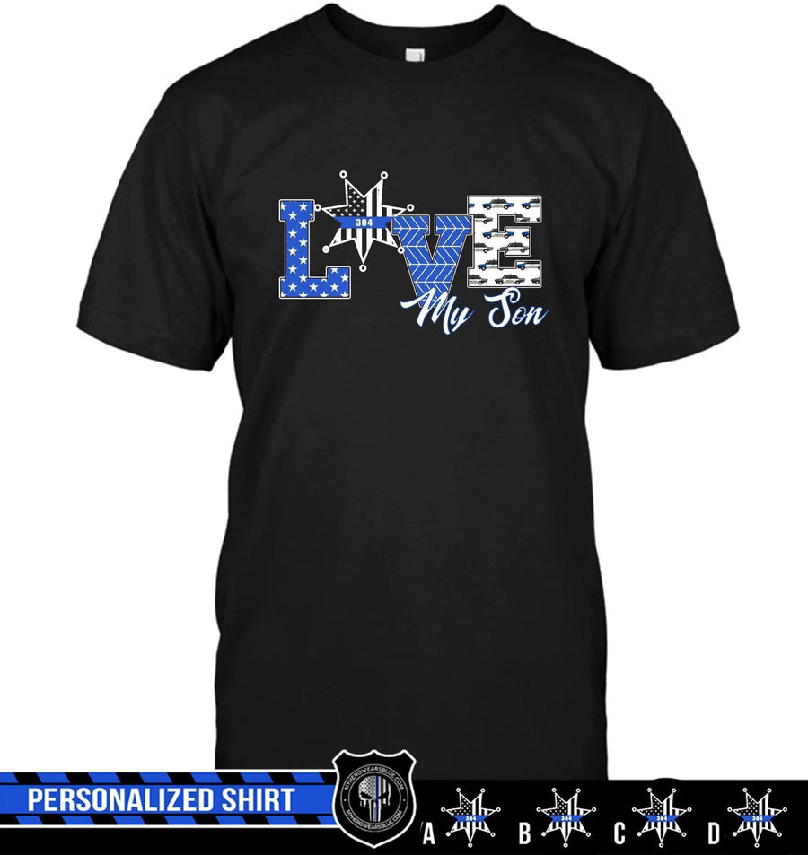 Apparel S / Black Personalized Shirt - Love My Team - Police Pattern - DSAPP