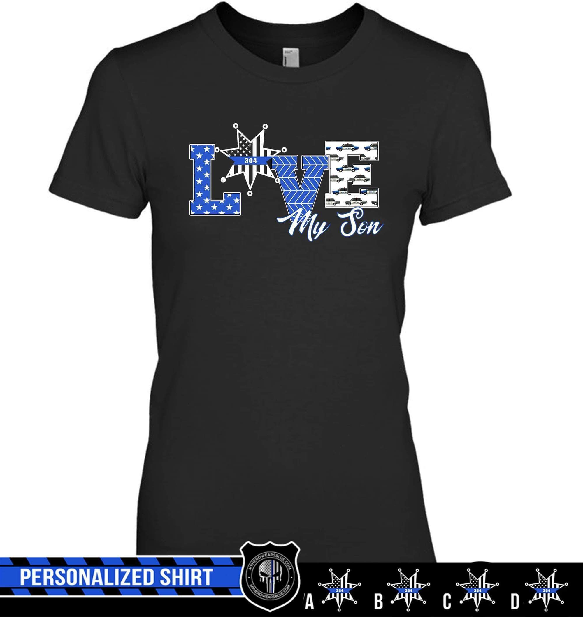 Apparel XS / Black Personalized Shirt - Love My Team - Police Pattern - DSAPP