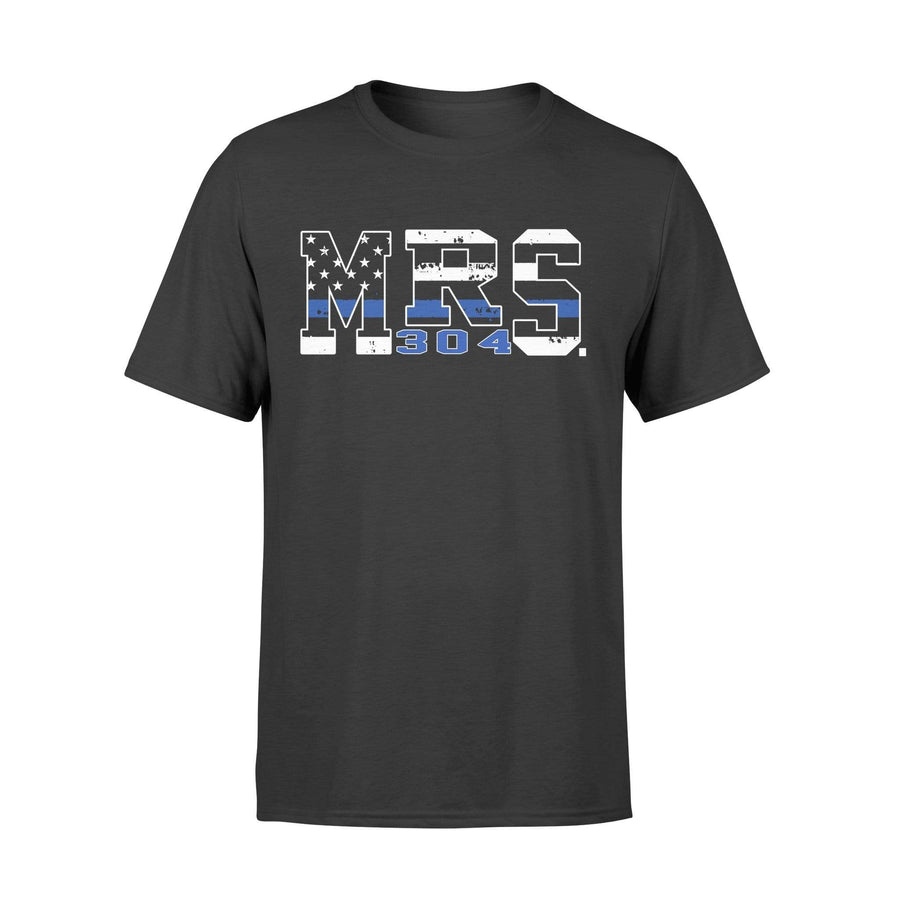 Apparel S / Black Personalized Shirt - Mrs Thin Blue Line Flag - Badge Number - Standard T-shirt - DSAPP