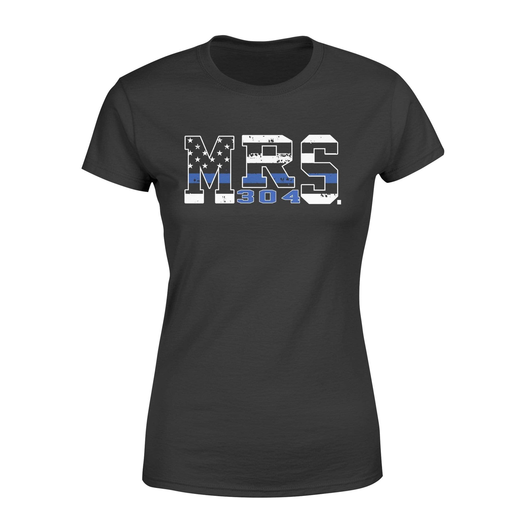 Apparel XS / Black Personalized Shirt - Mrs Thin Blue Line Flag - Badge Number - Standard Women's T-shirt - DSAPP