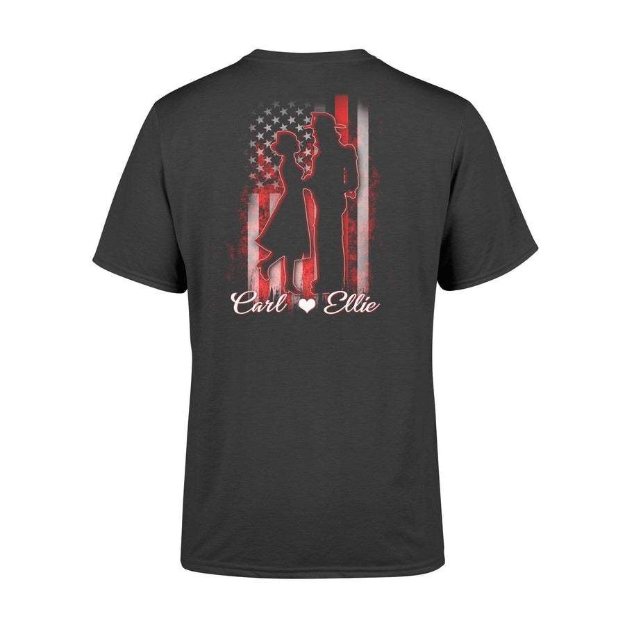 Apparel S / Black Personalized Shirt - Nation Flag Love Couple - Firefighter x Nurse - Standard T-shirt