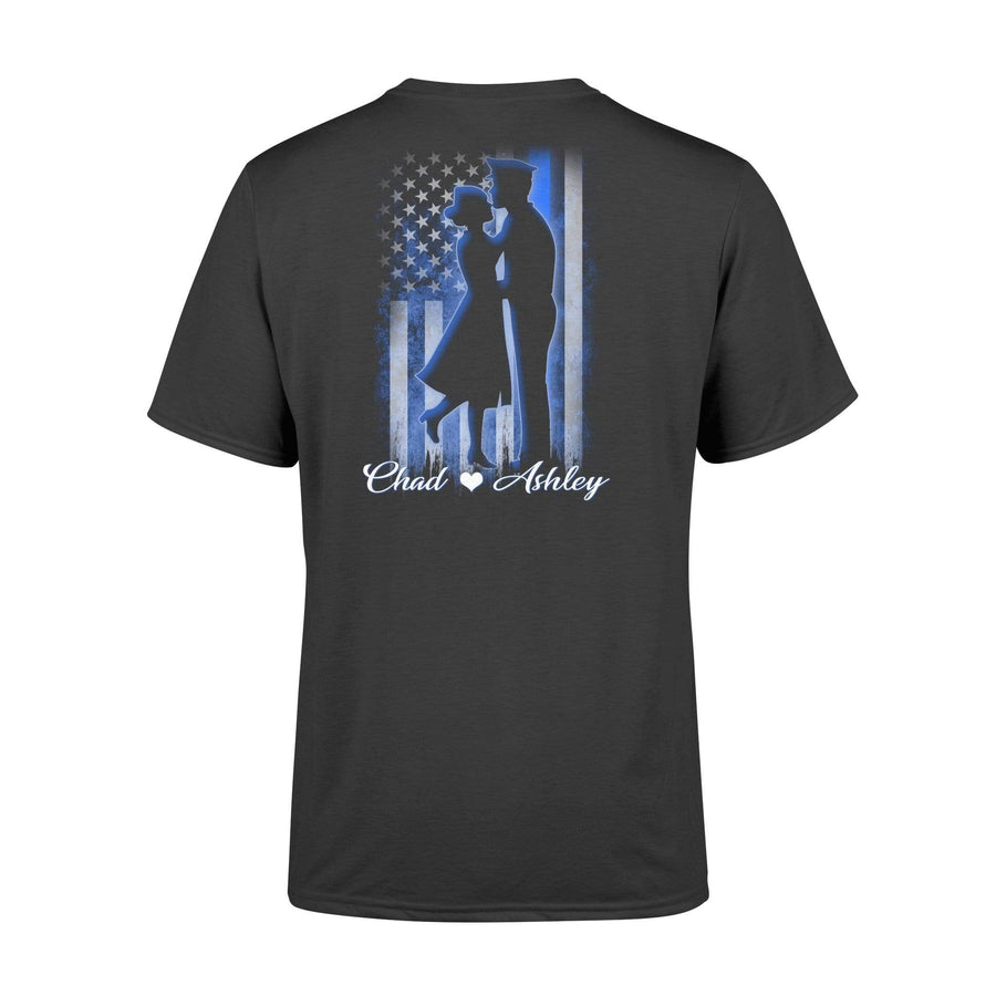 Apparel S / Black Personalized Shirt - Nation Flag Love Couple - Police x Nurse - Standard T-shirt