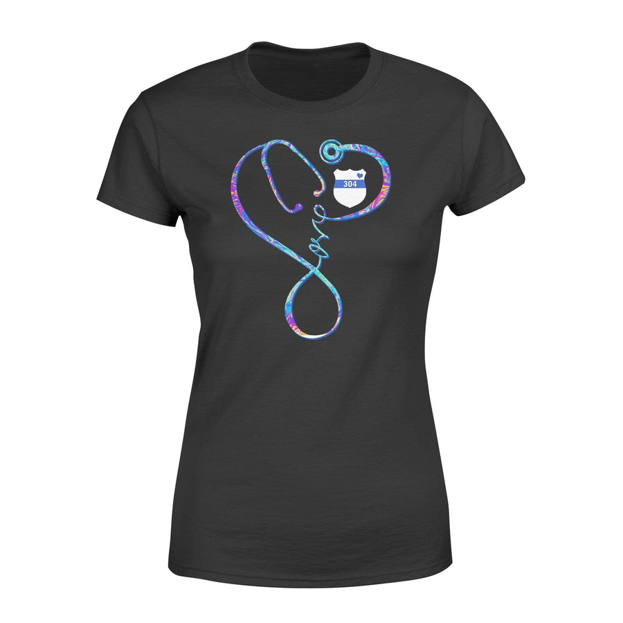 Apparel XS / Black Personalized Shirt - Nurse Rainbow Swirl Badge Stethoscope - Standard Women's T-shirt - DSAPP