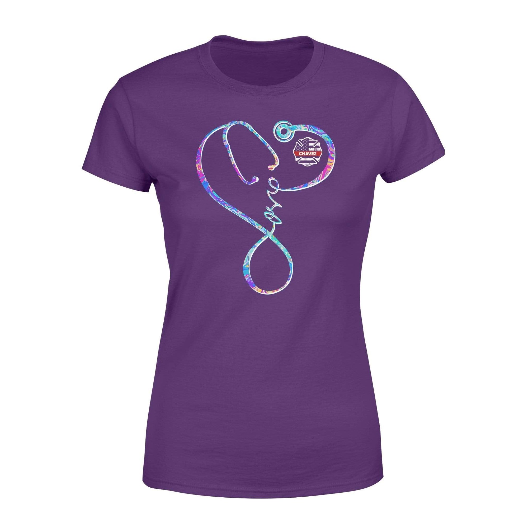 Apparel XS / Purple Personalized Shirt - Nurse Rainbow Swirl Emblem Stethoscope - Standard Women's T-shirt - DSAPP