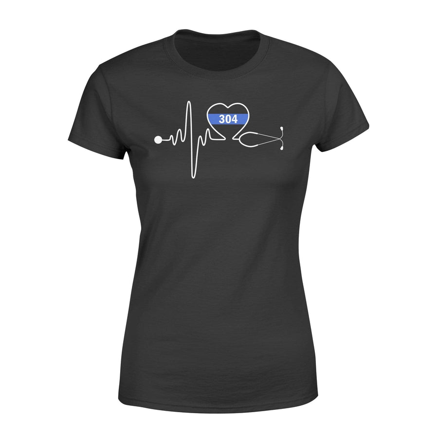 Apparel XS / Black Personalized Shirt - Nurse Stethoscope Heartbeat Thin Blue Line - DSAPP
