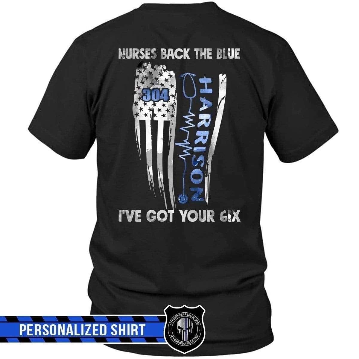 Apparel S / Black Personalized Shirt - Nurses Back The Blue Distressed Flag - DSAPP
