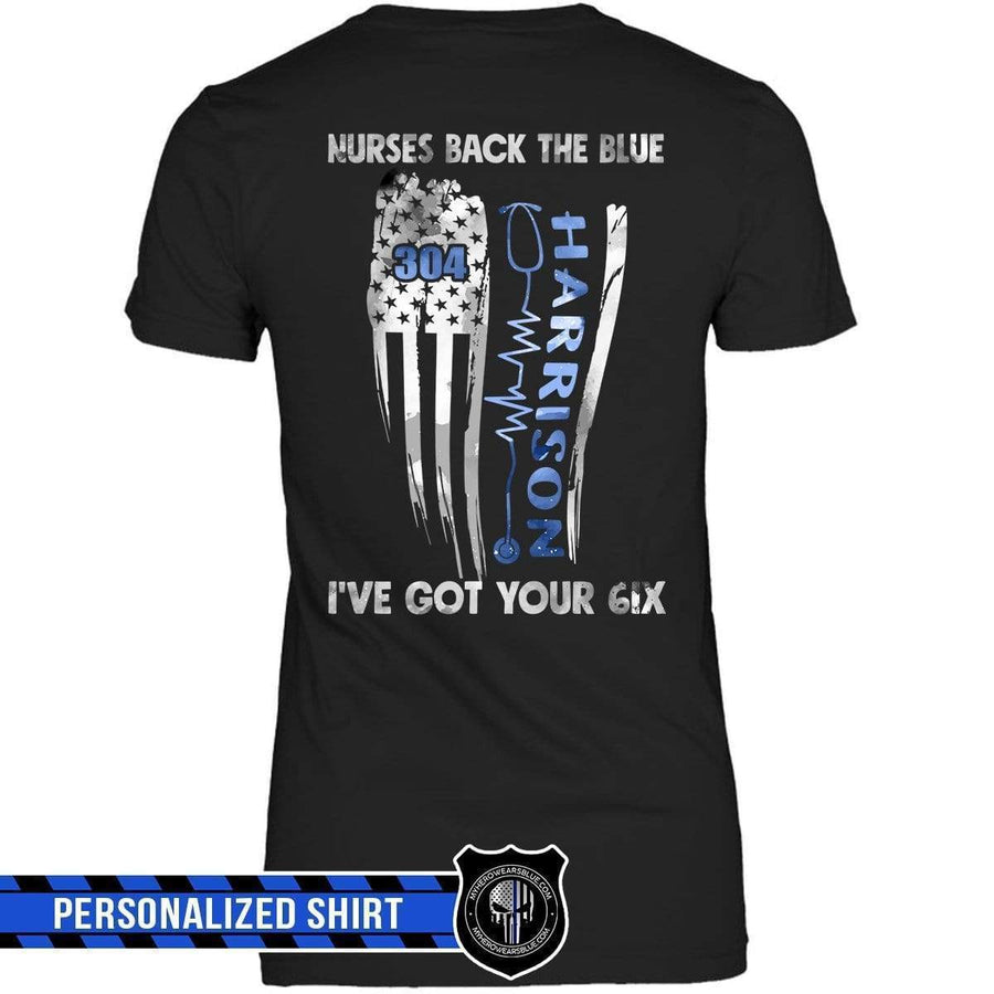 Apparel XS / Black Personalized Shirt - Nurses Back The Blue Distressed Flag - DSAPP