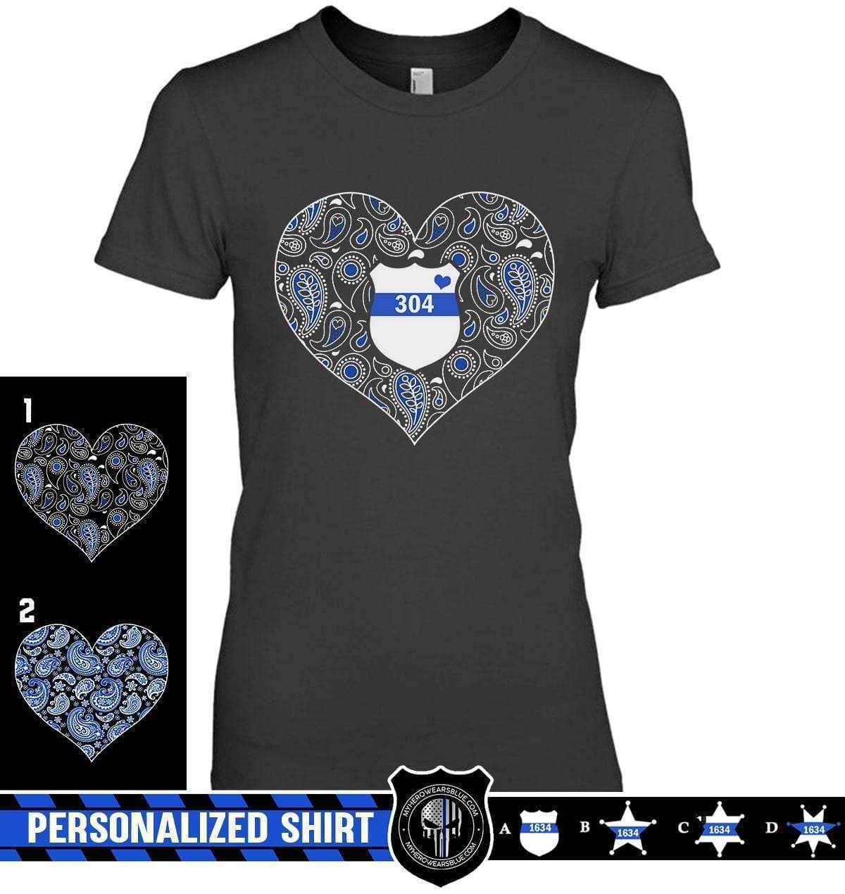 Apparel Personalized Shirt - Paisley Pattern Heart - Police Badge - DSAPP