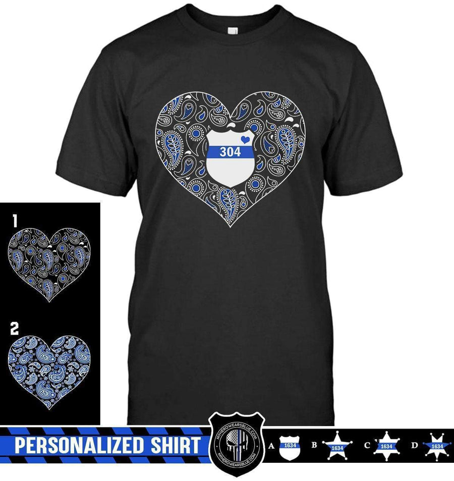Apparel S / Black Personalized Shirt - Paisley Pattern Heart - Police Badge - DSAPP