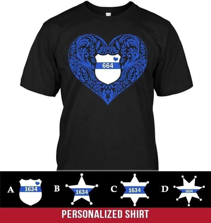 Apparel S / Black Personalized Shirt - Pattern Heart Badge Number - DSAPP