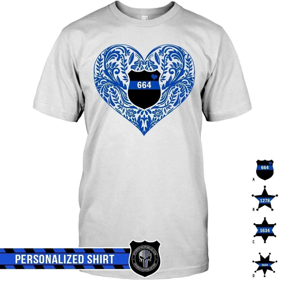 Apparel S / White Personalized Shirt - Pattern Heart Badge Number - White Shirt - DSAPP