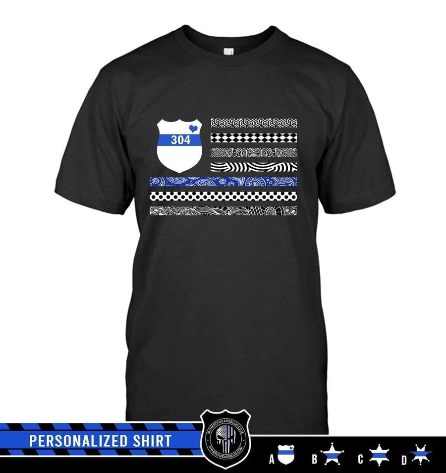 Apparel S / Black Personalized Shirt - Pattern Thin Blue Line Flag - DSAPP