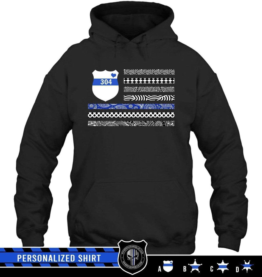 Apparel S / Black Personalized Shirt - Pattern Thin Blue Line Flag - DSAPP