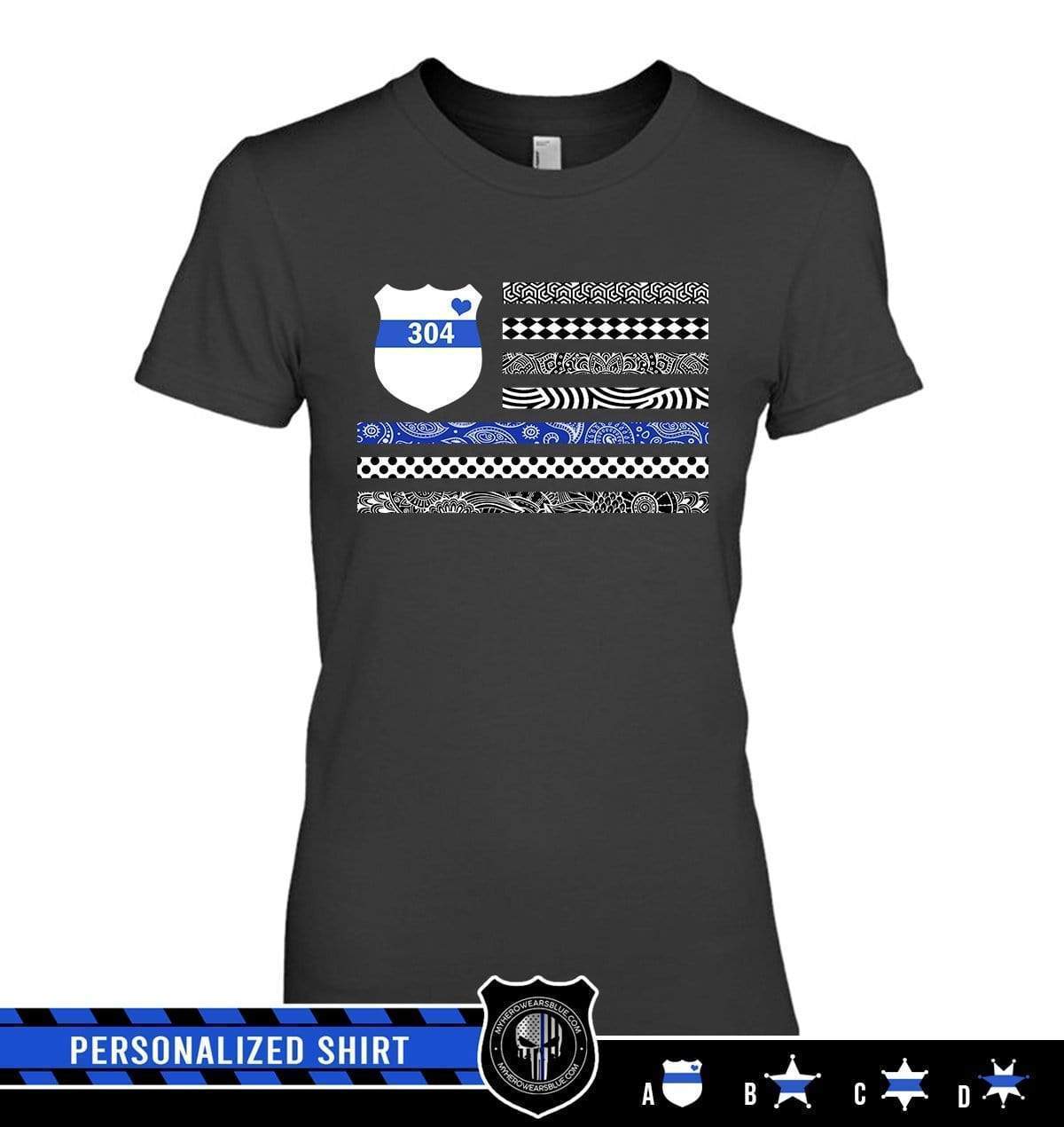 Apparel XS / Black Personalized Shirt - Pattern Thin Blue Line Flag - DSAPP